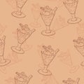 Seamless pattern with ice cream or parfait. Hand drawn vector illustration.